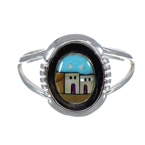 Native American Village Design Southwest Sterling Silver Multicolor Ring Size 6 YX77868